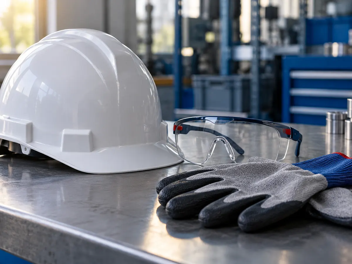Safety helmet, glasses and work gloves