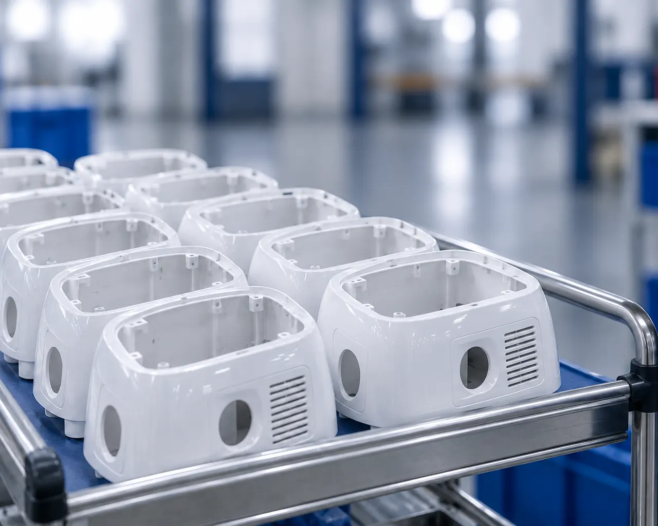 Molded appliance housing parts ready for assembly